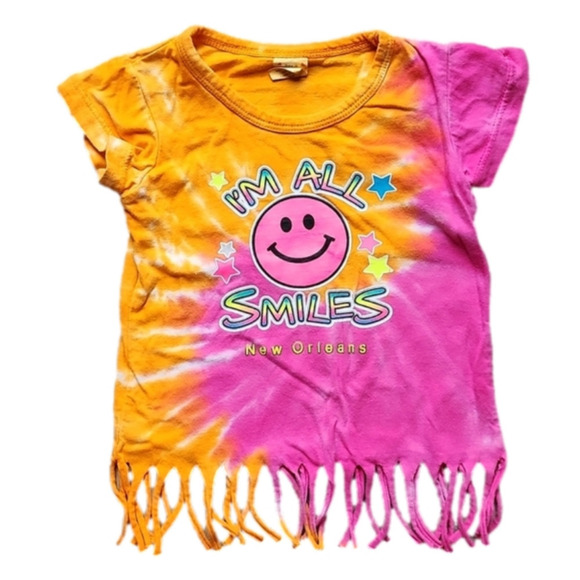 NEW Orleans Pink and Orange Tie-dye Short Sleeve Tee with Fronge to Bottom - Picture 1 of 3